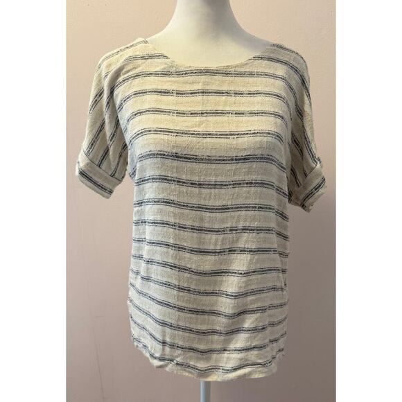 Rare! HACKWITH DESIGN HOUSE Striped 100% Linen Short Sleeve Top Size S - Picture 1 of 6